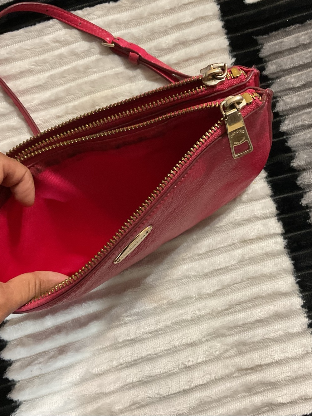 Coach Pink Leather CrossBody Doouble Zipper Bag - Picture 6 of 7